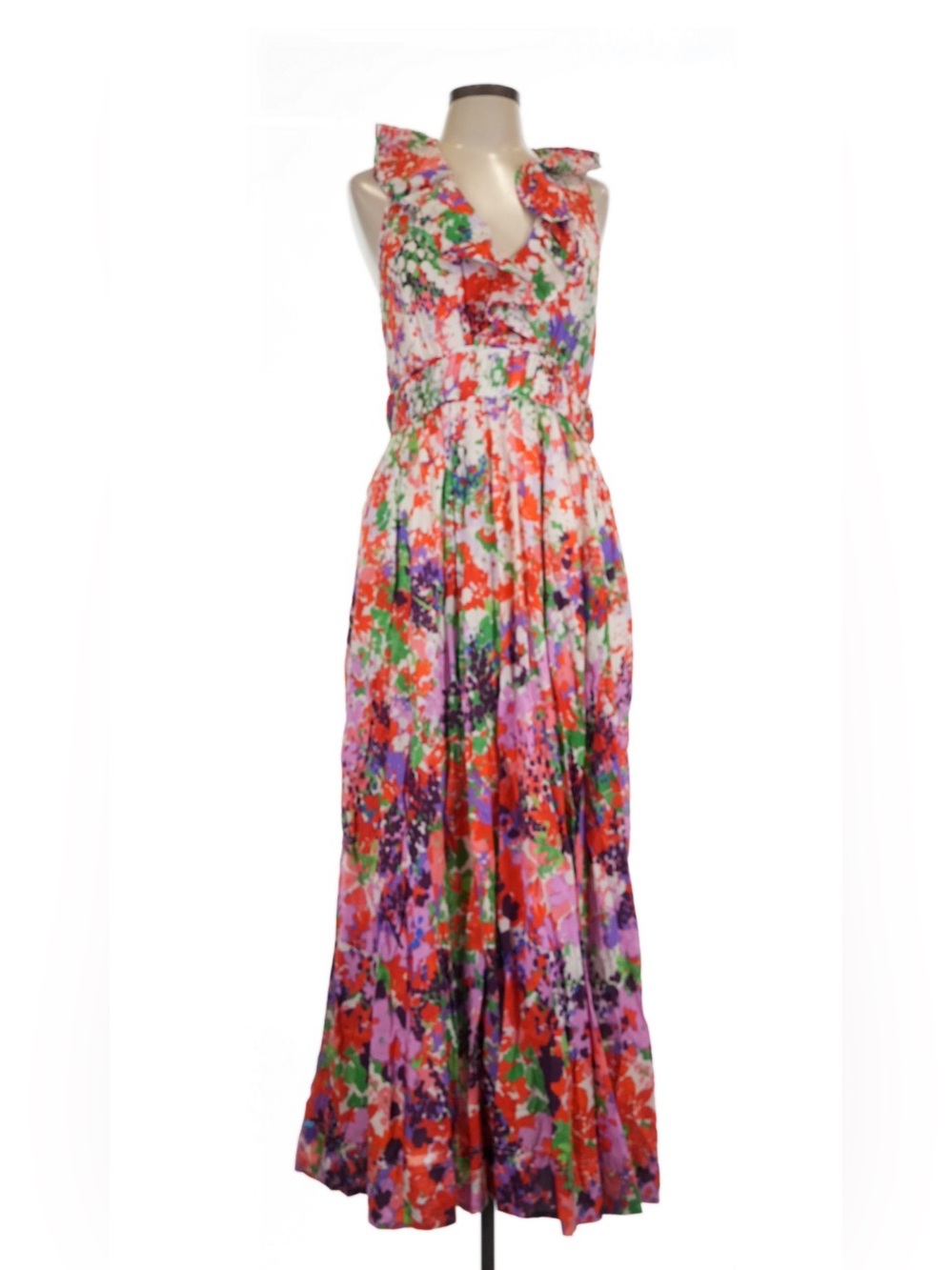 Anthropologie Maeve Ruffled V-Neck Botanical Floral Maxi Dress Size 10 - Picture 4 of 8
